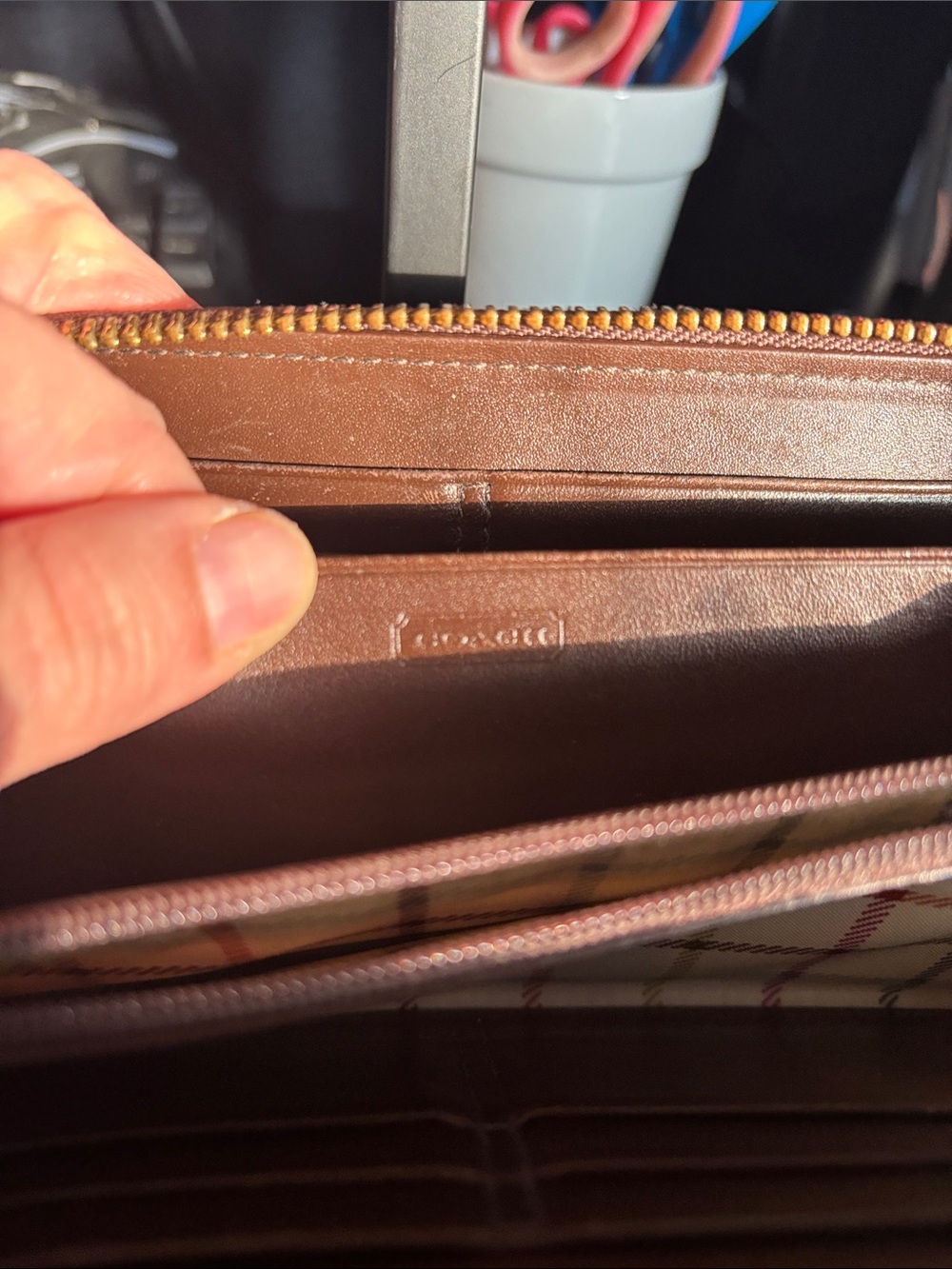 Coach Brown Signature heritage, stripe, accordion zip wallet - Picture 8 of 16